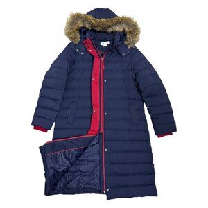 BODEN Down & Feather Fill Designer Blue Long Winter Puffer Parka Coat Womens 10